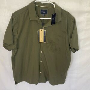 NWT Marc Asher NY Mens XL Olive Green Short Sleeve Button Up Camp Collar Shirt
